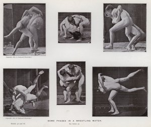 A figura humana em movimento: algumas fases em uma partida de luta livre de Eadweard Muybridge