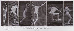 A figura humana em movimento: algumas fases de um salto em altura em pé de Eadweard Muybridge
