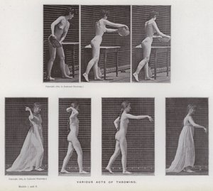 A Figura Humana em Movimento: Vários atos de arremesso (foto a p/b) de Eadweard Muybridge