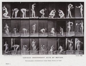 A Figura Humana em Movimento: Vários atos de movimento independentes (foto a p/b) de Eadweard Muybridge