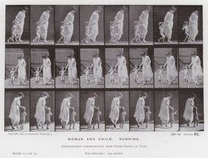 A figura humana em movimento: mulher e criança, correndo de Eadweard Muybridge