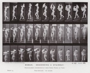 A Figura Humana em Movimento: Mulher, descendo uma escadaria (foto a p/b) de Eadweard Muybridge