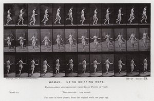 A Figura Humana em Movimento: Mulher, usando corda de saltar (foto a p/b) de Eadweard Muybridge