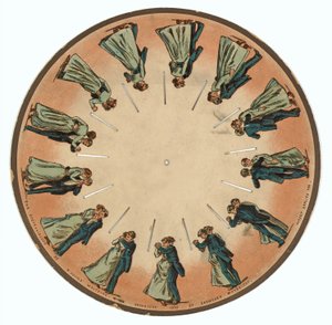 disco de zoopraxiscópio mostrando um casal valsa, 1893 de Eadweard Muybridge