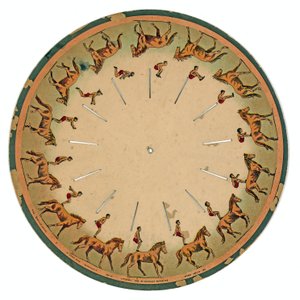 disco de zoopraxiscópio mostrando um acrobata fazendo uma cambalhota de cavalo, 1893 de Eadweard Muybridge