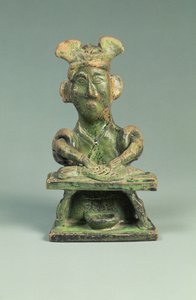 Figura de um peixeiro, artefato de túmulo, Dinastia de Han Oriental, 25-220 (louça de barro)