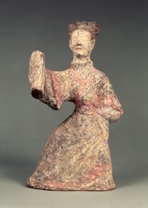 Figura de um dançarino masculino, artefato de tumba, Dinastia de Han Oriental, 25-220 (louça de barro)