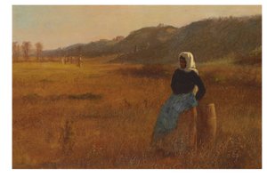 No fechamento do dia, c.1878-80 (óleo a bordo) de Eastman Johnson