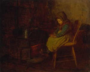 Lar e calor, 1863 (óleo no tabuleiro da academia) de Eastman Johnson