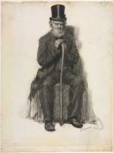 Estudo de um homem velho (possivelmente um estudo para o retrato de Peter Folger), c.1886 (giz preto) de Eastman Johnson