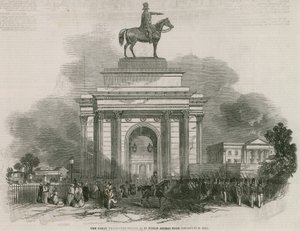 A grande estátua de Wellington e Arch como seria de Constitution Hill de Ebenezer Landells