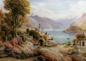 Villa Melzie, Como, Itália. Lago de Come em Itália. Pintura de Ebenezer Wake Cook (1843-1926 britânico) Coleção exclusiva de Ebenezer Wake Cook