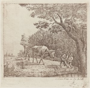 Quatro homens e um touro
Um Touro Selvagem (título sobre o objecto) de Eberhard Cornelis Rahms