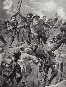 O cabo Joseph Davies e oito homens saquearam com baionetas um grupo de alemães que os haviam cercado anteriormente, Delville Wood, França, 20 de julho de 1916.