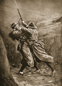 Lavin privado lutando com um bombardeiro turco em uma seiva britânico na Baía de Suvla, Gallipoli