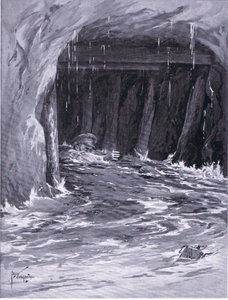 Segundo Cabo Collier lutando fora de uma galeria de minas quase cheia de água após completar seu trabalho (DCM) (litho)