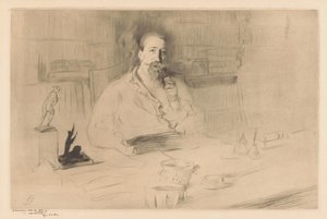 Retrato de Anatole France atrás da sua secretária de Edgar Chahine (signed by artist)