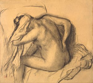 Depois do banho, mulher secando o cabelo de Edgar Degas