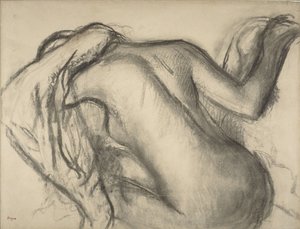 Depois do banho, mulher secando o cabelo, c.1893-98 (carvão e giz marrom no papel)