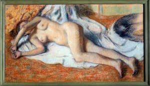 Após o banho ou alongamentos nus Pintura a pastel de Edgar Degas