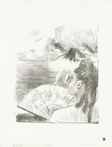 No teatro - mulher com ventilador, c.1878-80 de Edgar Degas