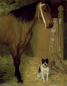 No estábulo, cavalo e cachorro, c.1862 de Edgar Degas