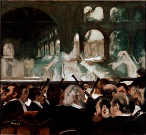 No ballet Robert le Diable" de Meyerbeer" Ballet composto por Jakob (Giacomo) Liebmann Meyerbeer (1791-1864) e Eugene Scribe. Espectadores da primeira fila. Pintura de Edgar Degas (1834-1917) 1876 Sun. 75x81 cm Londres, Victoria e Albert Museum. de Edgar Degas