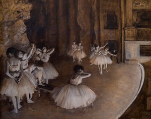 Repetição do ballet no palco. 1874. Óleo sobre tela. de Edgar Degas