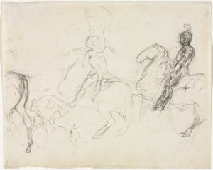 Cena de batalha com figuras blindadas a cavalo (reto) de Edgar Degas