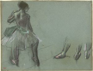 Dançarino visto de trás e três estudos de pés, c. 1878. de Edgar Degas