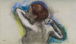 Bailarina a ajustar a correia do ombro, c.1895-1900 (carvão e pastel sobre papel) de Edgar Degas