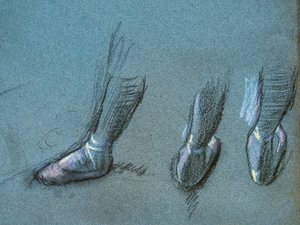 Dançarino de costas e estudos de três pés (detalhe). Por volta de 1878. Carvão vegetal e pastel sobre papel. de Edgar Degas