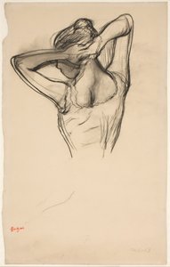 Bailarina, meio corpo, braços cruzados atrás da cabeça, c.1890 (lápis sobre papel) de Edgar Degas