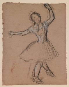 Bailarina no palco e em movimento, c.1880-85 (giz branco, preto e vermelho) de Edgar Degas