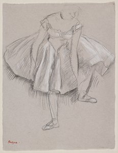 Danseuse rajustant filho chausson, início da década de 1880 (carvão e pastel sobre papel) de Edgar Degas