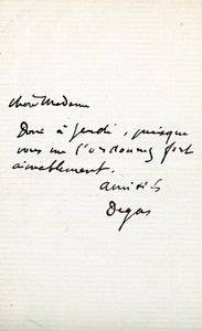 Carta do artista para Berthe Morisot (1841-95) de Edgar Degas