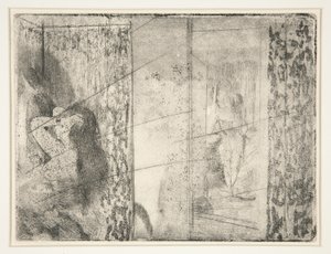 Loges d&39;Actrices (Vestiários das Atrizes), c.1875 (gravura e tinta) de Edgar Degas