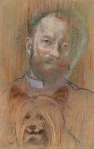 Ludovic Lepic segurando seu cachorro, 1889 de Edgar Degas
