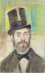 Homem, em, um, chapéu ópera, (pastel, ligado, paper) de Edgar Degas