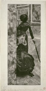 Mary Cassatt na Galeria de Pinturas do Louvre, 1879-80 de Edgar Degas