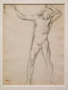 Face nua, braços erguidos, cerca de 1859-1861. Grafite sobre papel de velino. de Edgar Degas