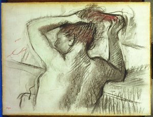 Nu, penteando, dela, cabelo de Edgar Degas