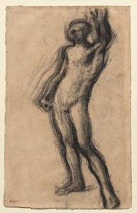 Homem nu em pé, com a mão esquerda levantada de Edgar Degas