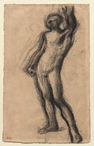 Homem nu em pé, com a mão esquerda levantada, c. 1900. de Edgar Degas
