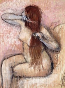 Mulher sentada nua, arrumando o cabelo; Mulher nua sentada, penteando o cabelo, c.1887-1890