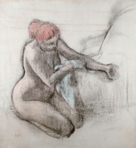 Mulher nua, secando-se, após, a, banho, c.1898