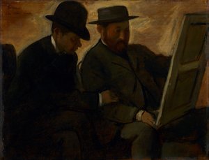 Paul Lafond e Alphonse Cherfils examinando uma pintura, c.1878-1880 de Edgar Degas