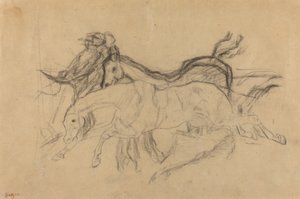 Cavalos de corrida (estudo para "Scene from the Steeplechase: The Fallen Jockey") de Edgar Degas