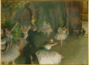Repetição de um ballet no palco (óleo sobre cartão) de Edgar Degas