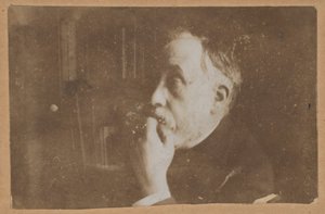 [Autorretrato na biblioteca (mão no queixo)] de Edgar Degas